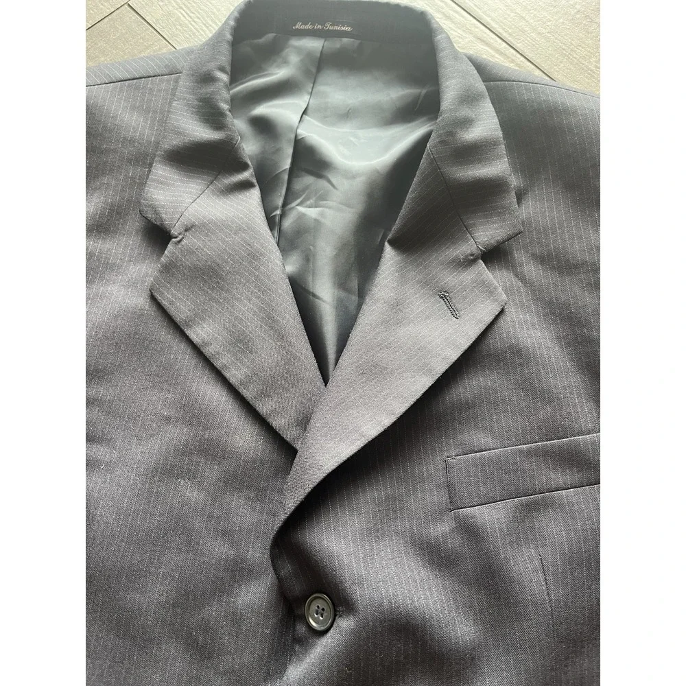 Andrea Da Cossato 48R Regular 3 Button Black Pin Striped 100% Wool Blazer Jacket